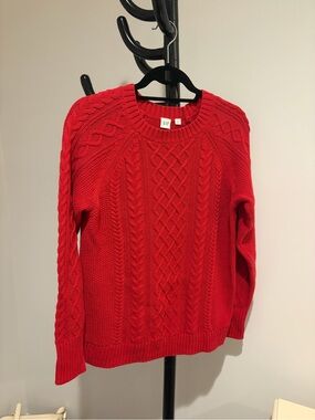 GAP Bright Red Cable-Knit Crewneck Sweater